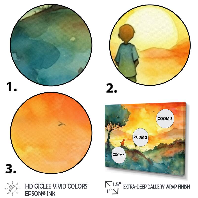 Designart "Children On A Farm Iii" Farm Landscape Framed Wall Art For